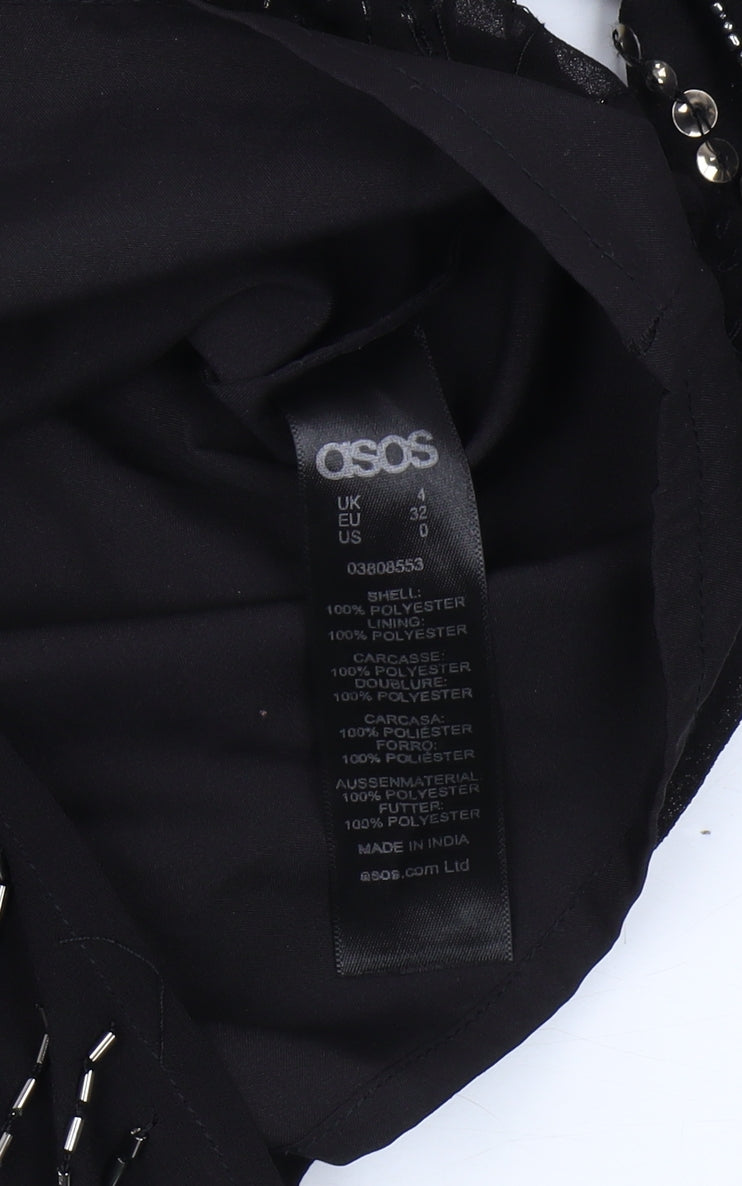 Close-up detail of ASOS Women's Black Beaded Sequin Playsuit, size 4