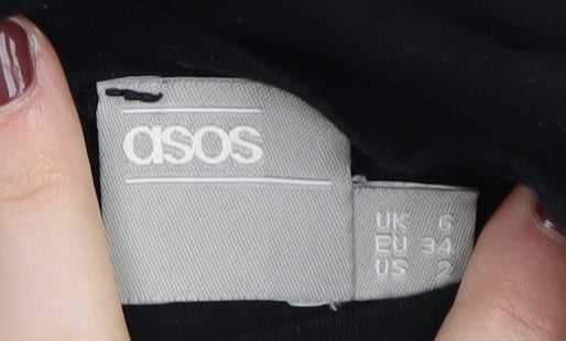 Brand and care label for ASOS Women's Black Half Sleeve Dress, size 6