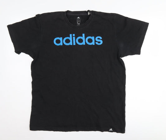 Additional front view of adidas Men's Black Medium Logo Crew Neck T-Shirt