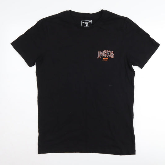 Jack & Jones Men's Black Cotton T-Shirt, Size S, Logo