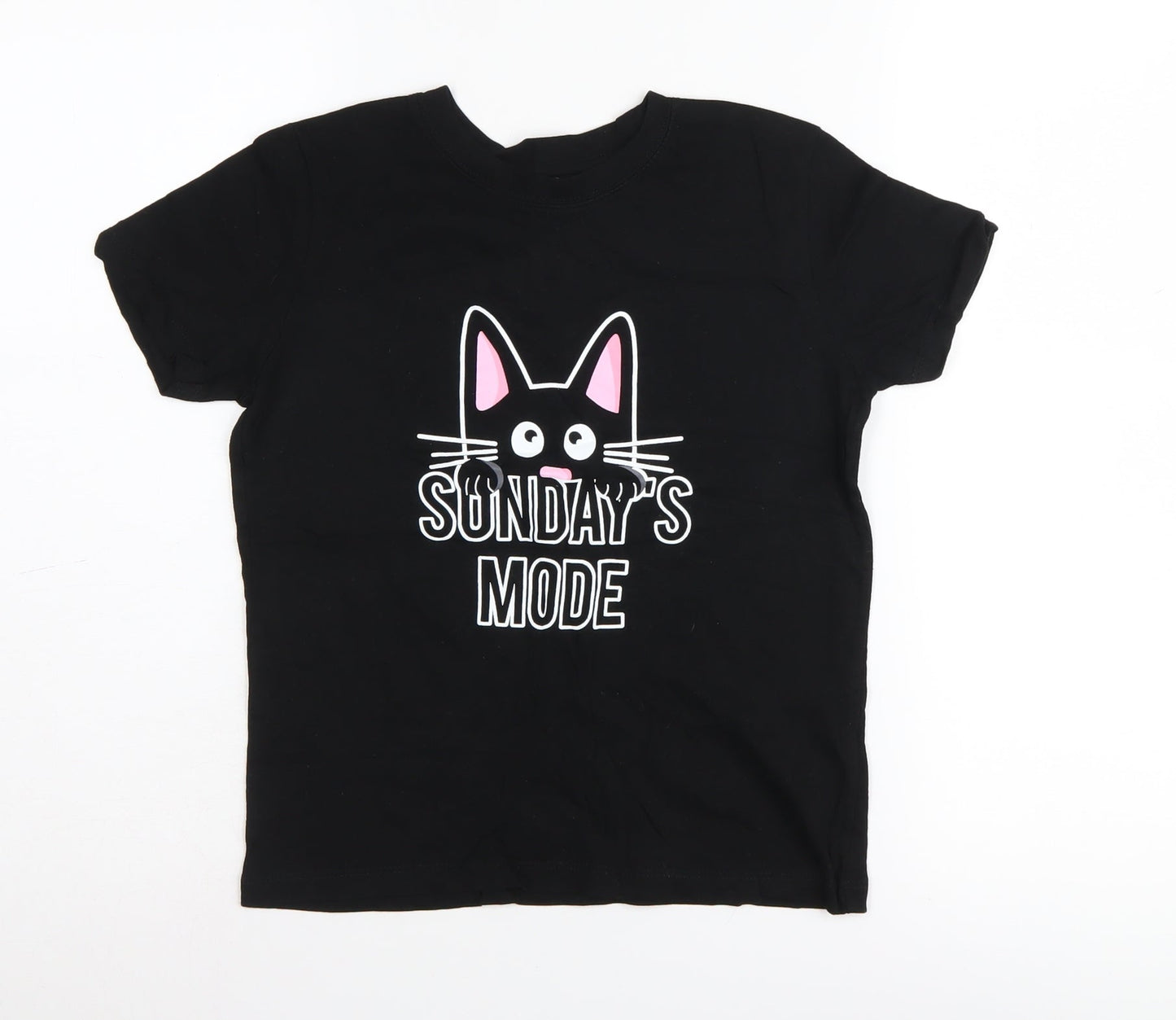 Pull&Bear Women's Black T-Shirt, 2XS, Fun Cat Print