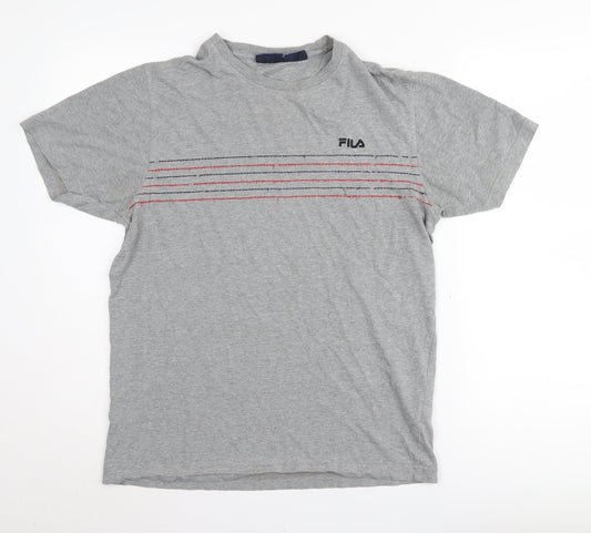 Fila Men's Grey Striped T-Shirt, Short Sleeve, Size S