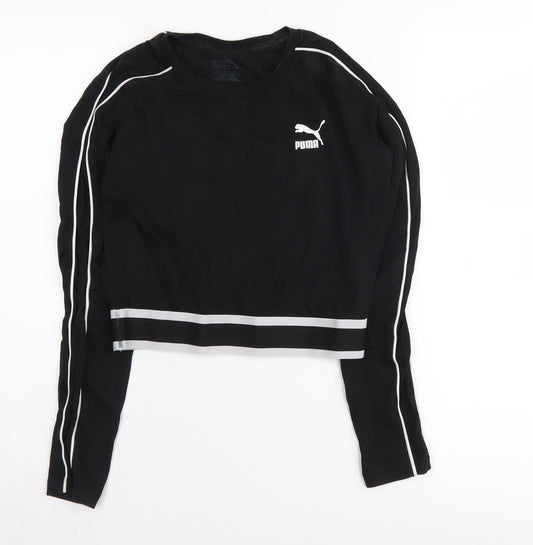 Puma Women's Black Cropped T-Shirt, Size 14, Casual Style