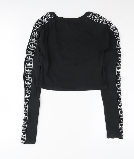 Adidas Women's Black Cropped T-Shirt, Size 6, Sports Style