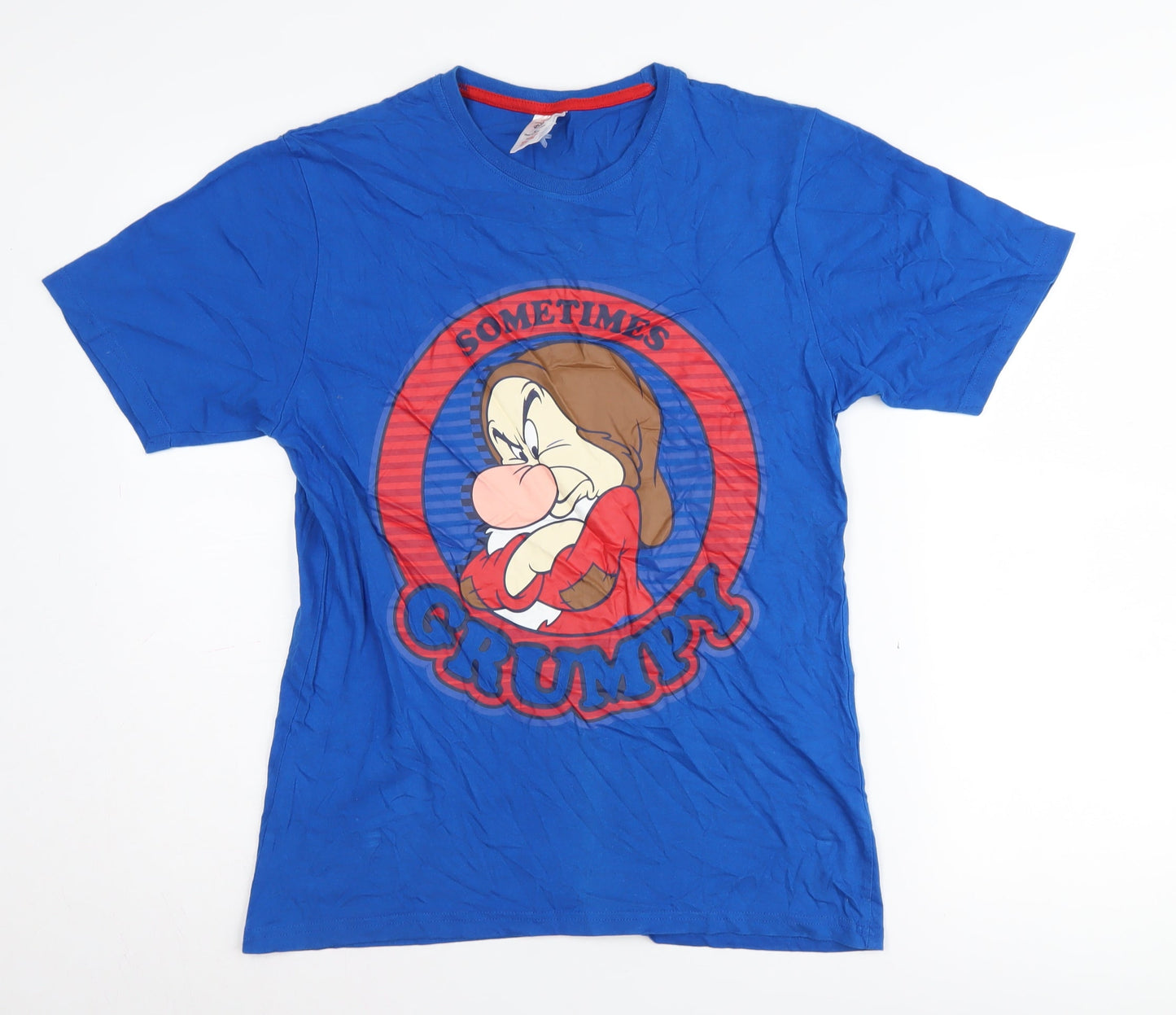 Disney Men's Blue Grumpy Cartoon T-Shirt, Size S, Cotton