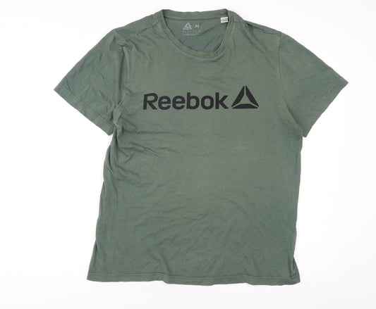 Reebok Men's Green T-Shirt, M, Logo, Cotton, Excellent