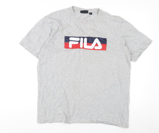 Fila Men's Grey Crew Neck T-Shirt L Cotton Jersey