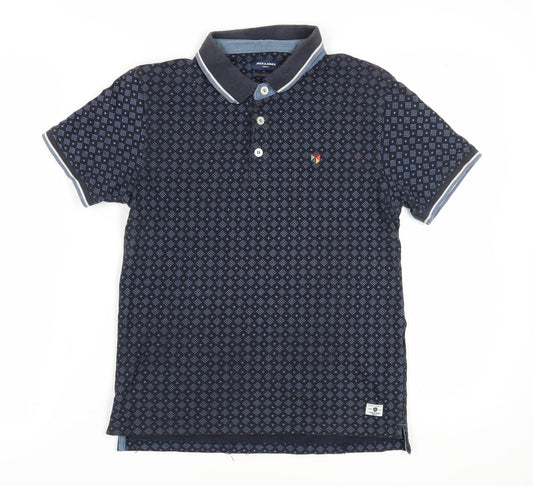 Jack & Jones Blue Geometric Polo Shirt - Men's S