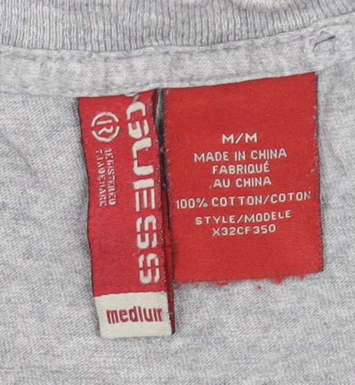 Close-up detail of Guess Men’s Grey Medium Crew Neck T-Shirt