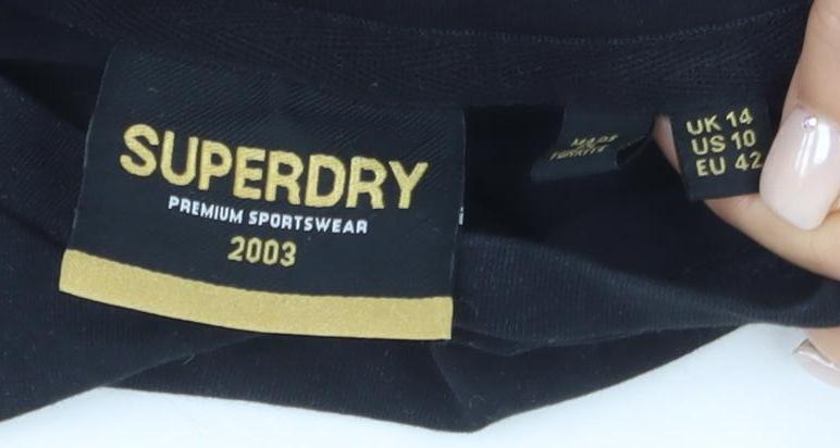 Superdry Women's Black T-Shirt, Size 14, Casual Wear