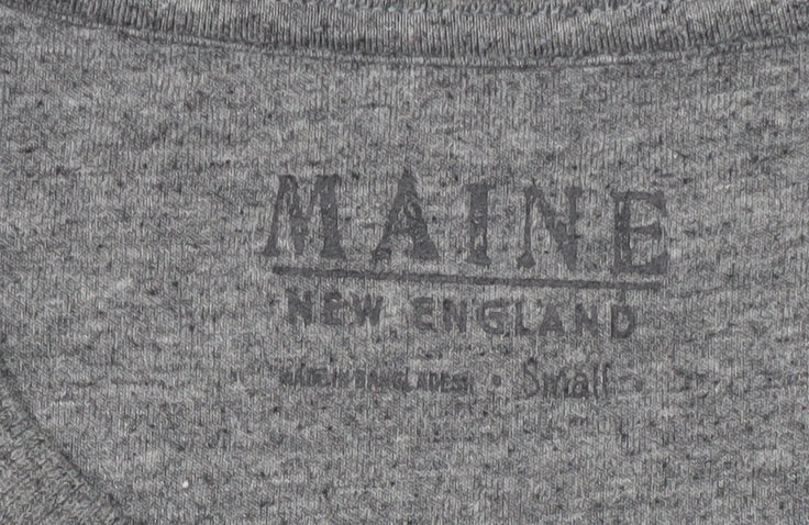 Brand and care label for Maine New England Men's Grey S Cotton Blend T-Shirt