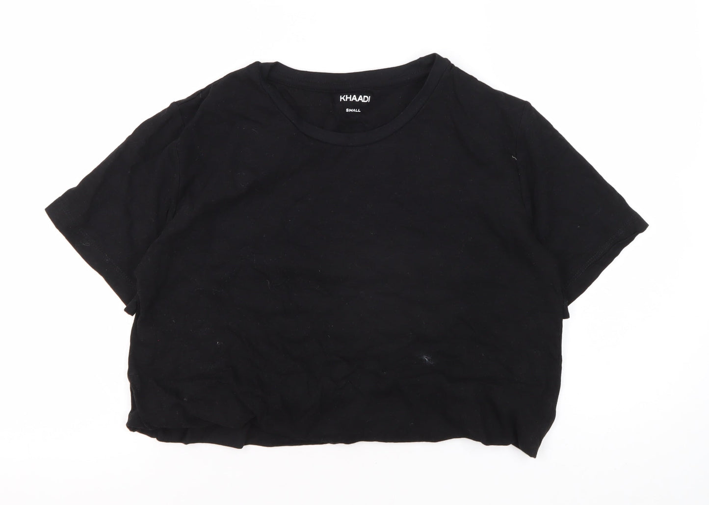 Khaadi Women's Black Basic T-Shirt, Size S, Crew Neck