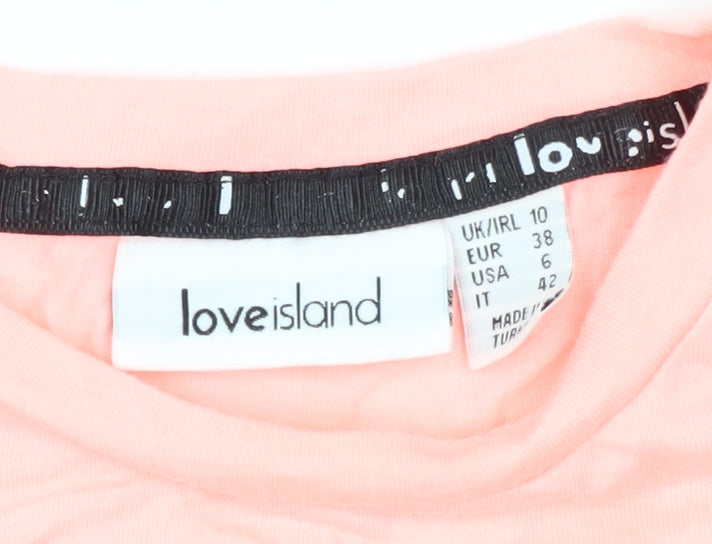 Love Island Women's Pink Crew Neck T-Shirt Size 10