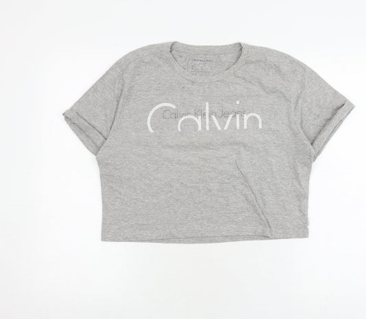 Womens UK Size M Calvin Klein Jeans Grey Cotton Blend T-Shirt