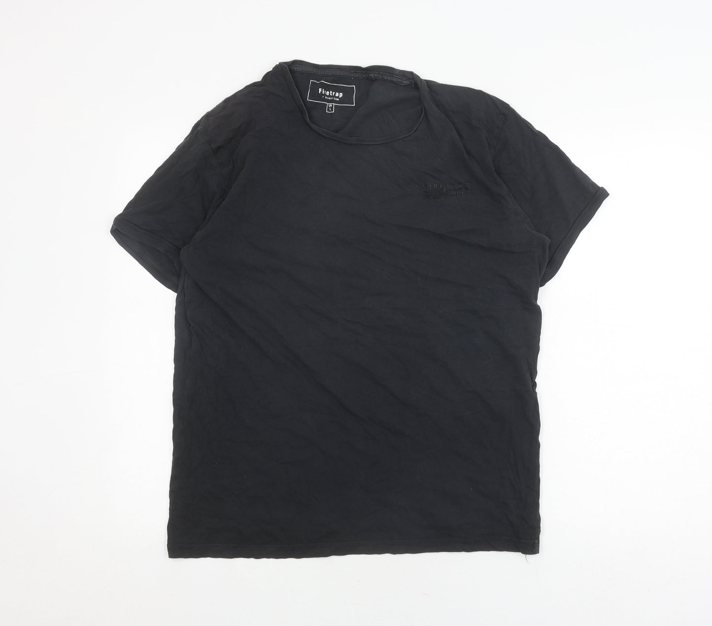 Firetrap Men's Black Cotton T-Shirt, Size L, Crew Neck