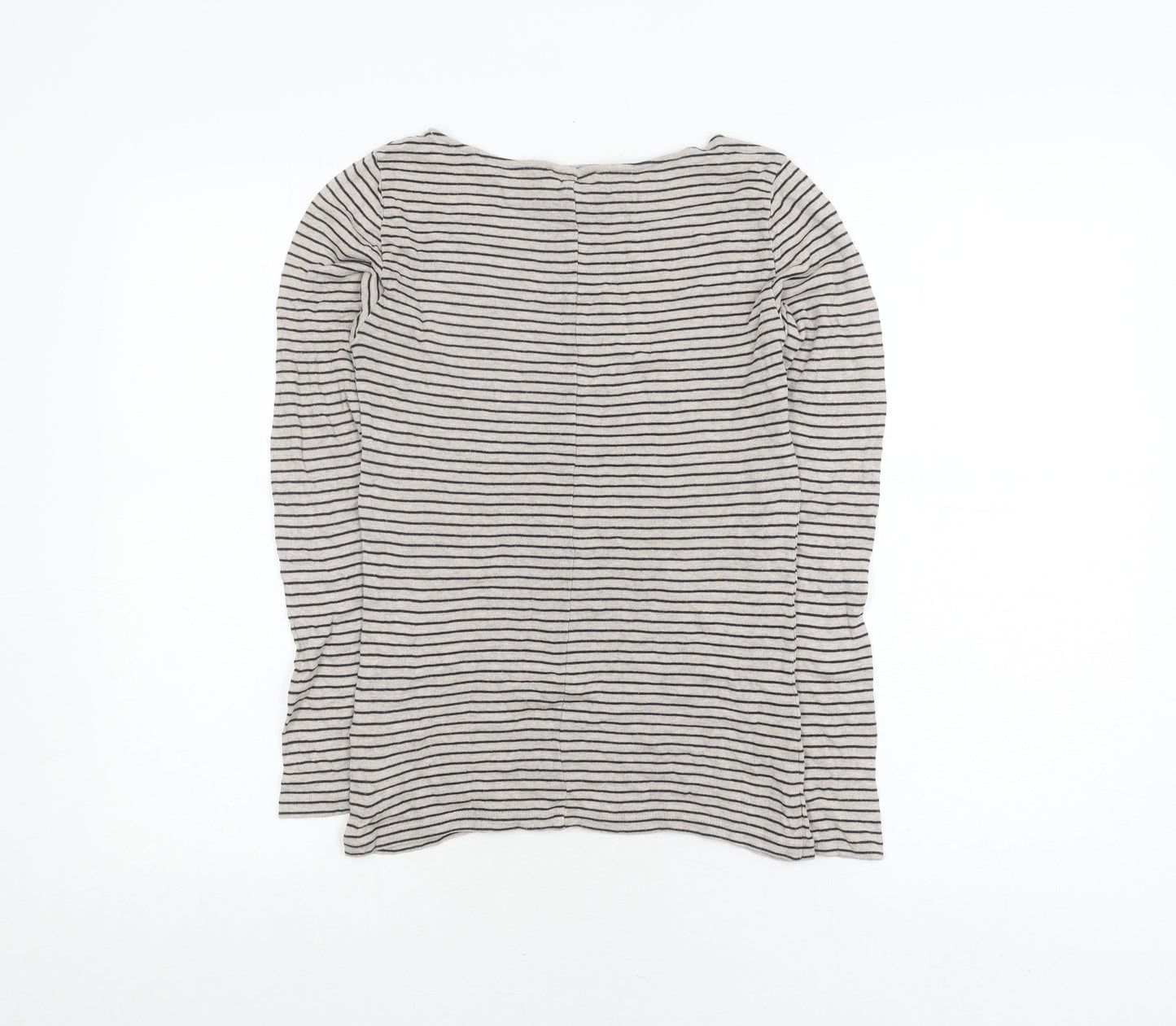 The White Company Women's Grey Striped T-Shirt, Size 6