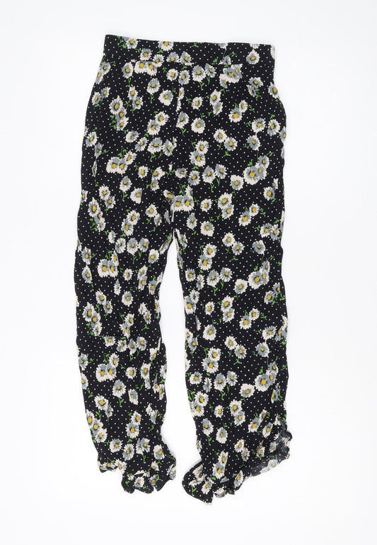 Zara Women's Black Floral Polka Dot Trousers XS