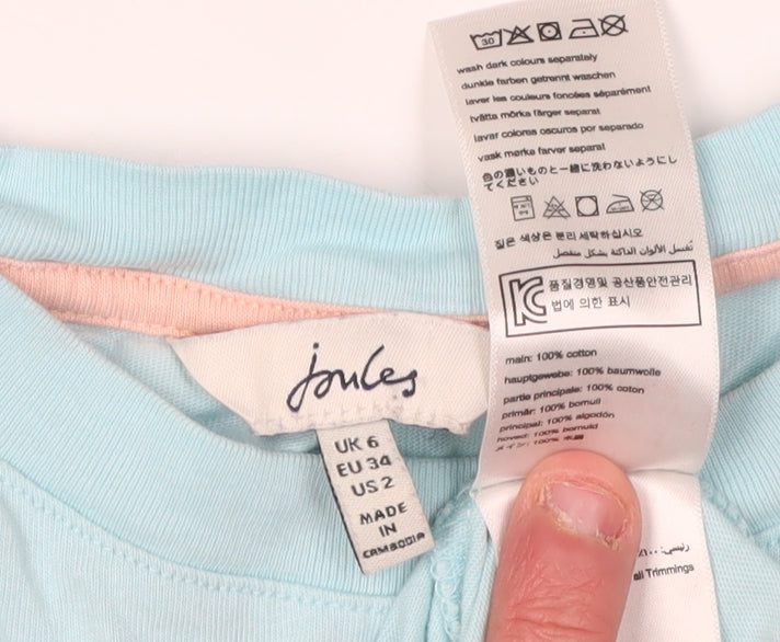 Joules Women's Blue Crew Neck T-Shirt, Size 6, Casual Style