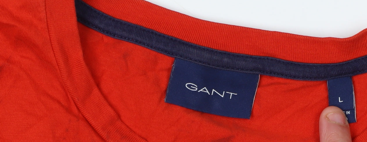 GANT Men's Red T-Shirt, Large, Cotton, Short Sleeve