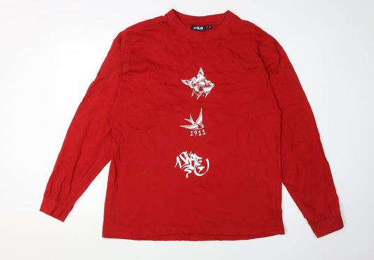 FILA Men's Red Skate Graphic Long Sleeve T-Shirt S