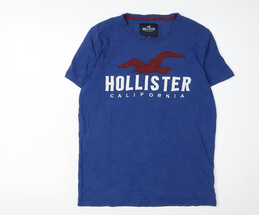 Hollister Men's Blue Logo T-Shirt, Size S, Crew Neck