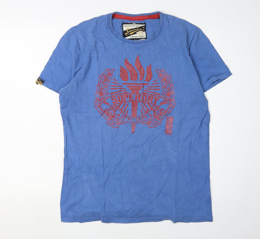 Mens UK Size L Superdry Blue Cotton T-Shirt