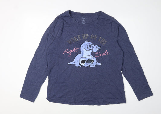 Womens UK Size L Disney Blue Cotton Blend T-Shirt