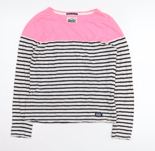 SuperDry Women's Pink Striped Jersey T-Shirt, M
