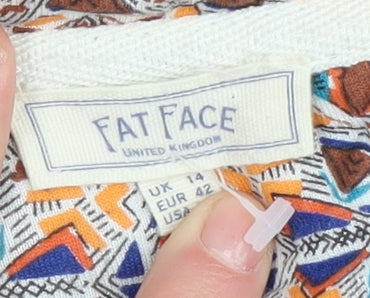 Fat Face Women's Multicoloured Geometric T-Shirt UK 14