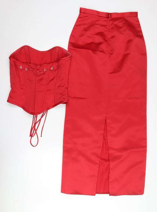 Hilary Morgan Women's Red Midi Skirt Set, Size 12