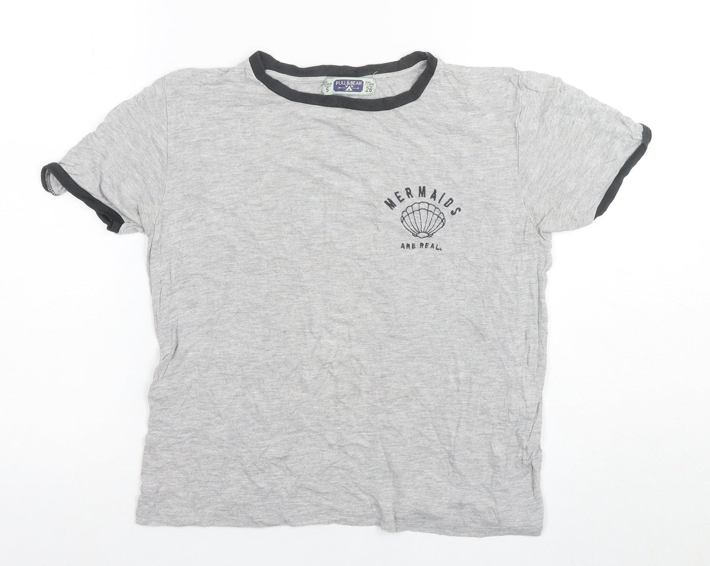 Pull & Bear Women's Grey Ringer T-Shirt, Size S