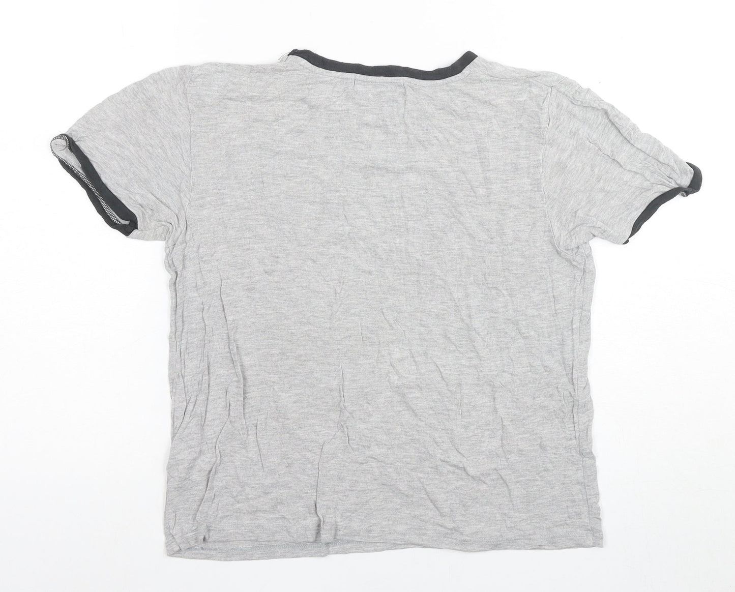 Pull & Bear Women's Grey Ringer T-Shirt, Size S