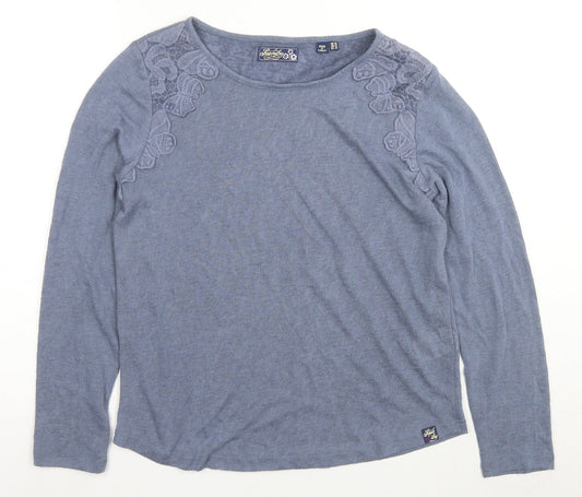 Superdry Women's Blue Long Sleeve Blouse UK 14 Lace Accent