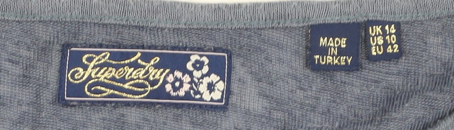 Superdry Women's Blue Long Sleeve Blouse UK 14 Lace Accent