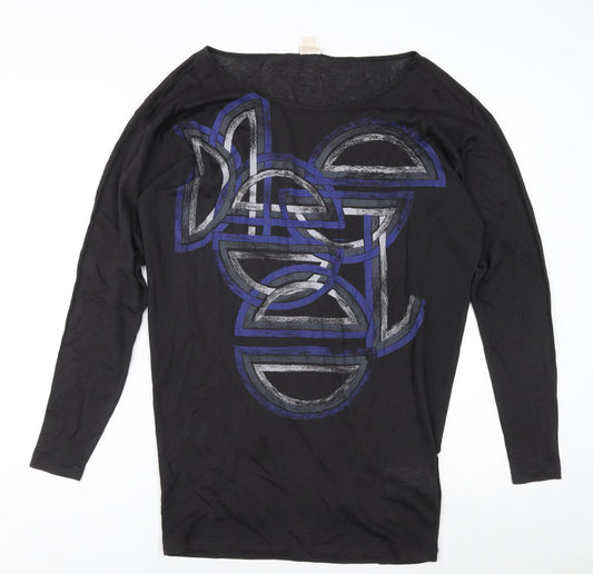Diesel Women's Black XS Long Sleeve Geometric T-Shirt