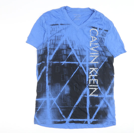 Calvin Womens Klein Blue Geometric T-Shirt, , Size S