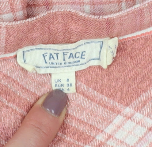 Fat Face Women's Pink Plaid Tunic Blouse Size 8
