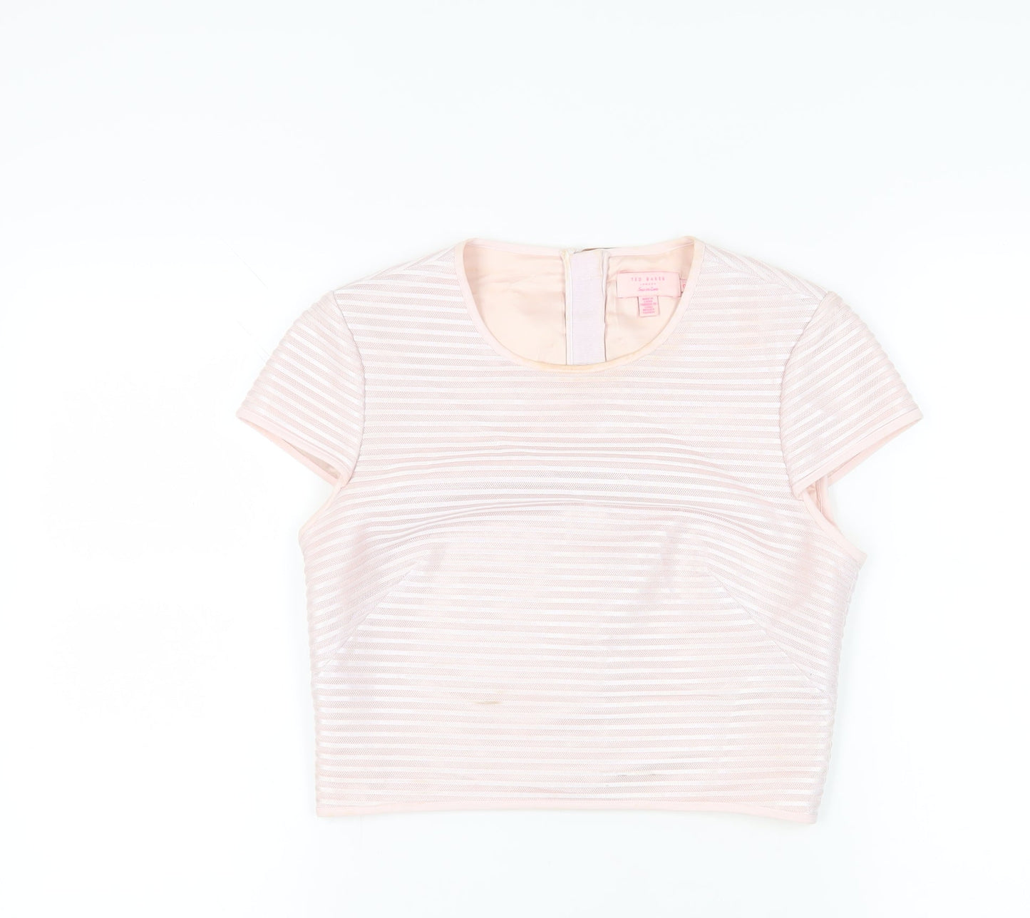 Ted Baker Women's Pink Cropped Striped T-Shirt - Size 6