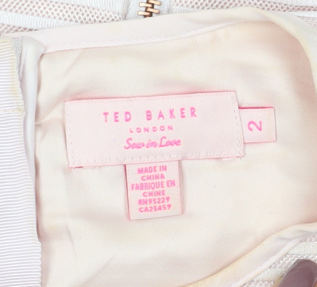 Ted Baker Women's Pink Cropped Striped T-Shirt - Size 6