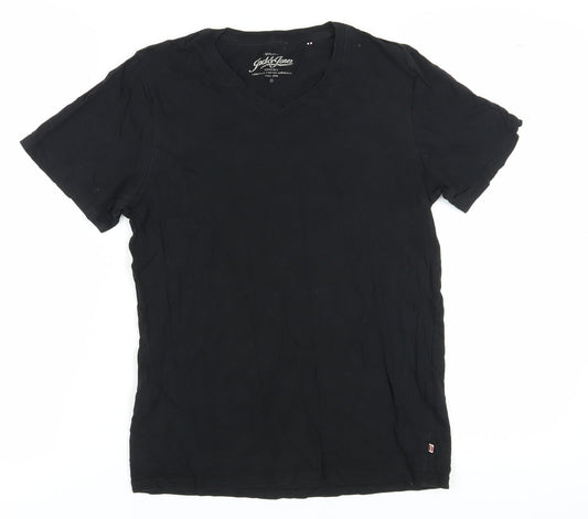Jack & Jones Men's Black V-Neck T-Shirt, Size S