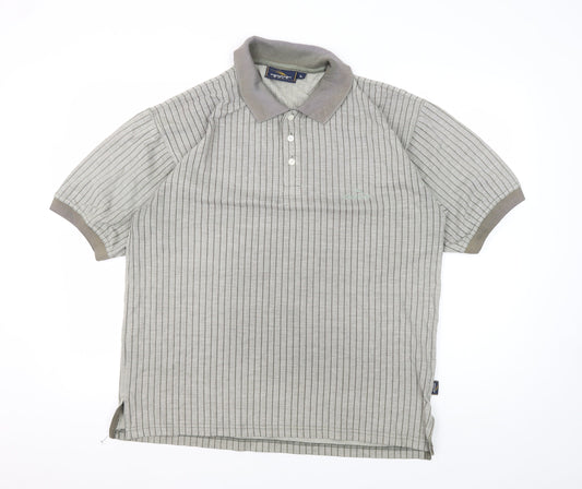 Donnay Men's Grey Striped Polo Shirt, Size L, Regular Fit