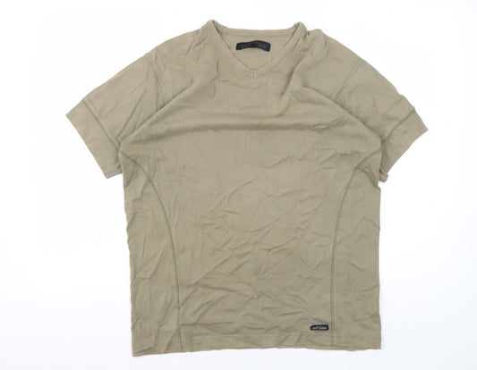 Jeff Banks Men's Beige V-Neck T-Shirt, Medium