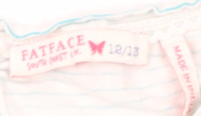 FatFace Girls White Striped T-Shirt 12 Years Tasselled Detail