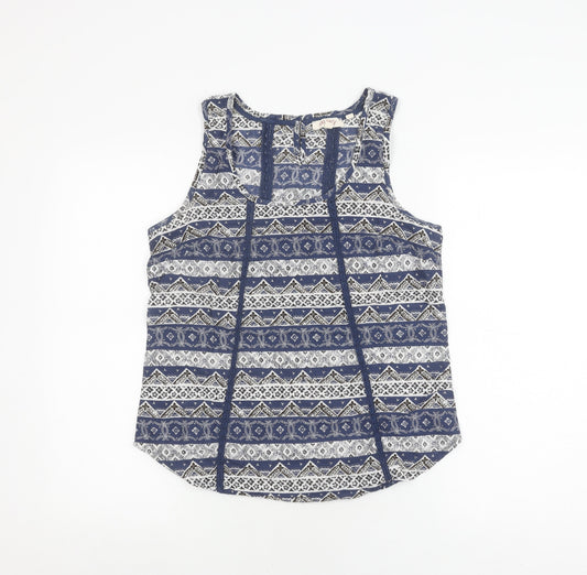 Fat Face Women's Blue Geometric Tank Top, Size 10