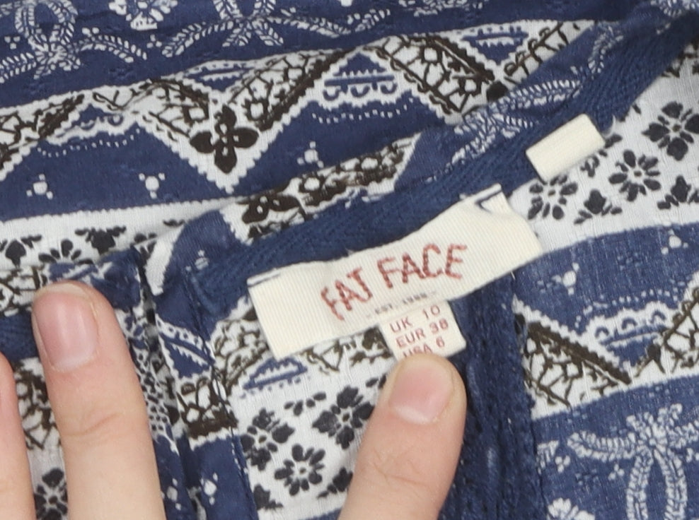 Fat Face Women's Blue Geometric Tank Top, Size 10