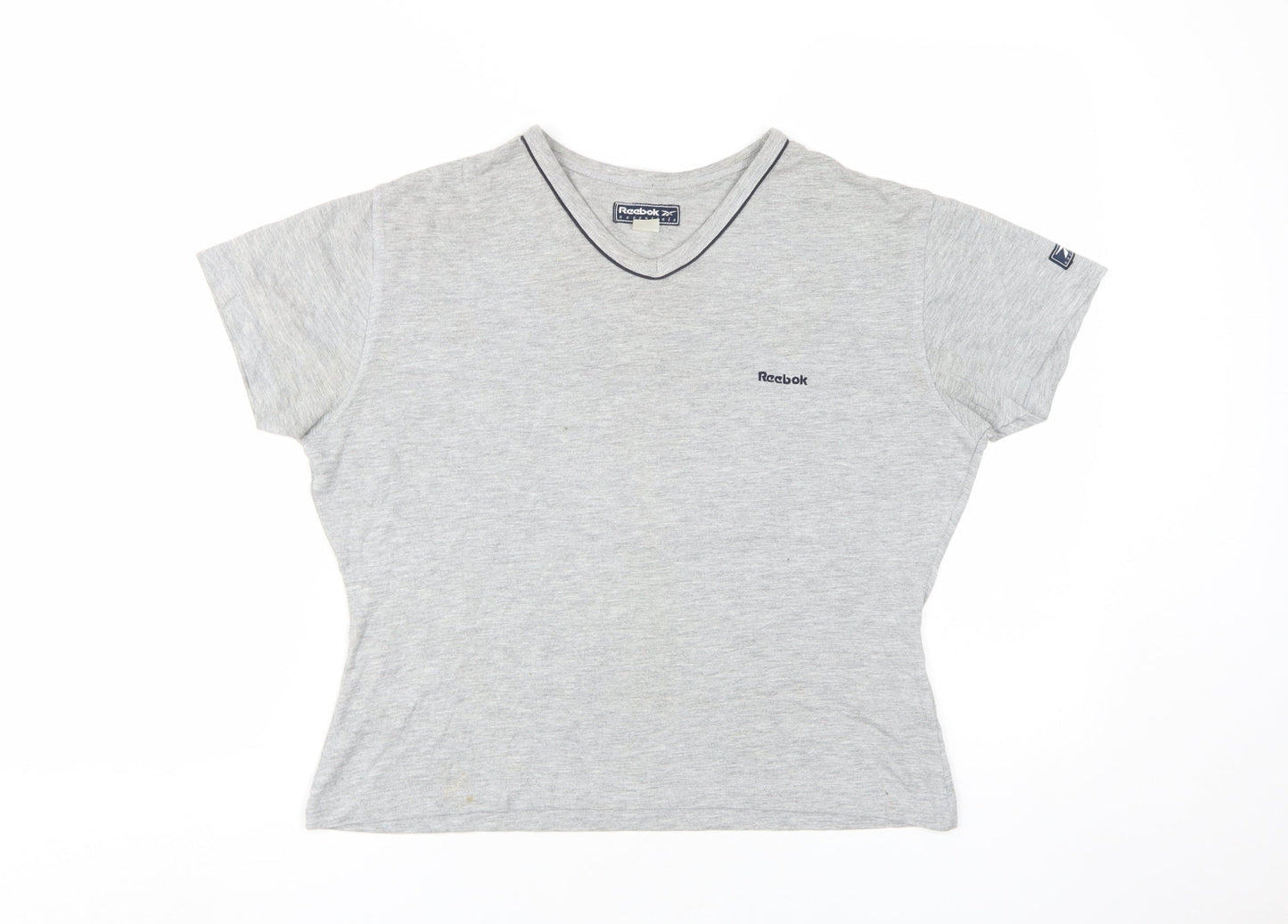 Reebok Women's Grey V-Neck T-Shirt, Size M, Casual Wear