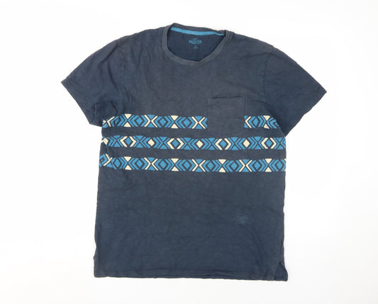 Hollister Men's Blue Aztec Pattern M T-Shirt