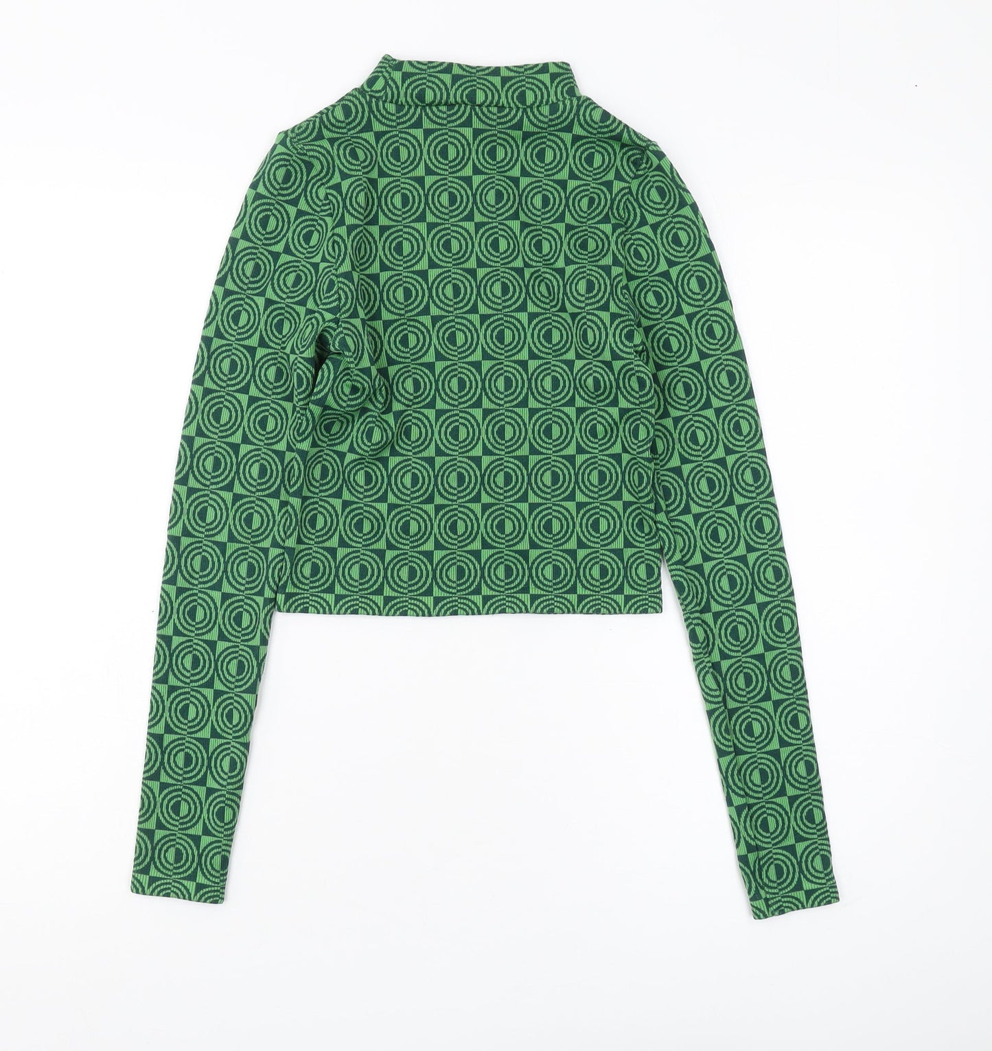 Stradivarius Women's Green Crop Top, Size 4, Jersey Geometric