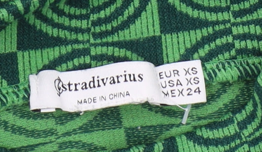 Stradivarius Women's Green Crop Top, Size 4, Jersey Geometric