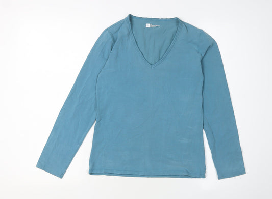 GAP Women’s Blue V-Neck Cotton Blend Long Sleeve T-Shirt